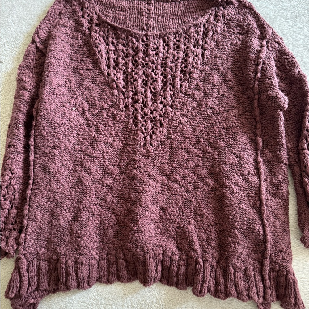 Free People Purple/Pink Crew Neck Sweater with Cable Knit Design